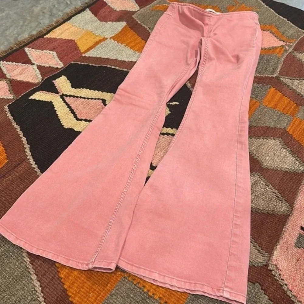Free People Penny Pull On Flare Denim Jeans Pink Rose Size 27 NWOT - Picture 4 of 16